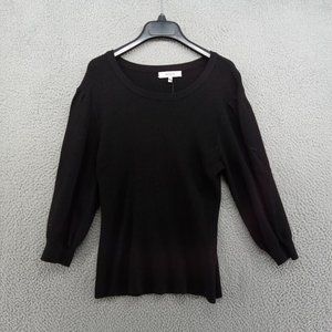 Milly Shirt Womens Large‎ Black Half Sleeve Cropped Ribbed Poof Pullover Sweater